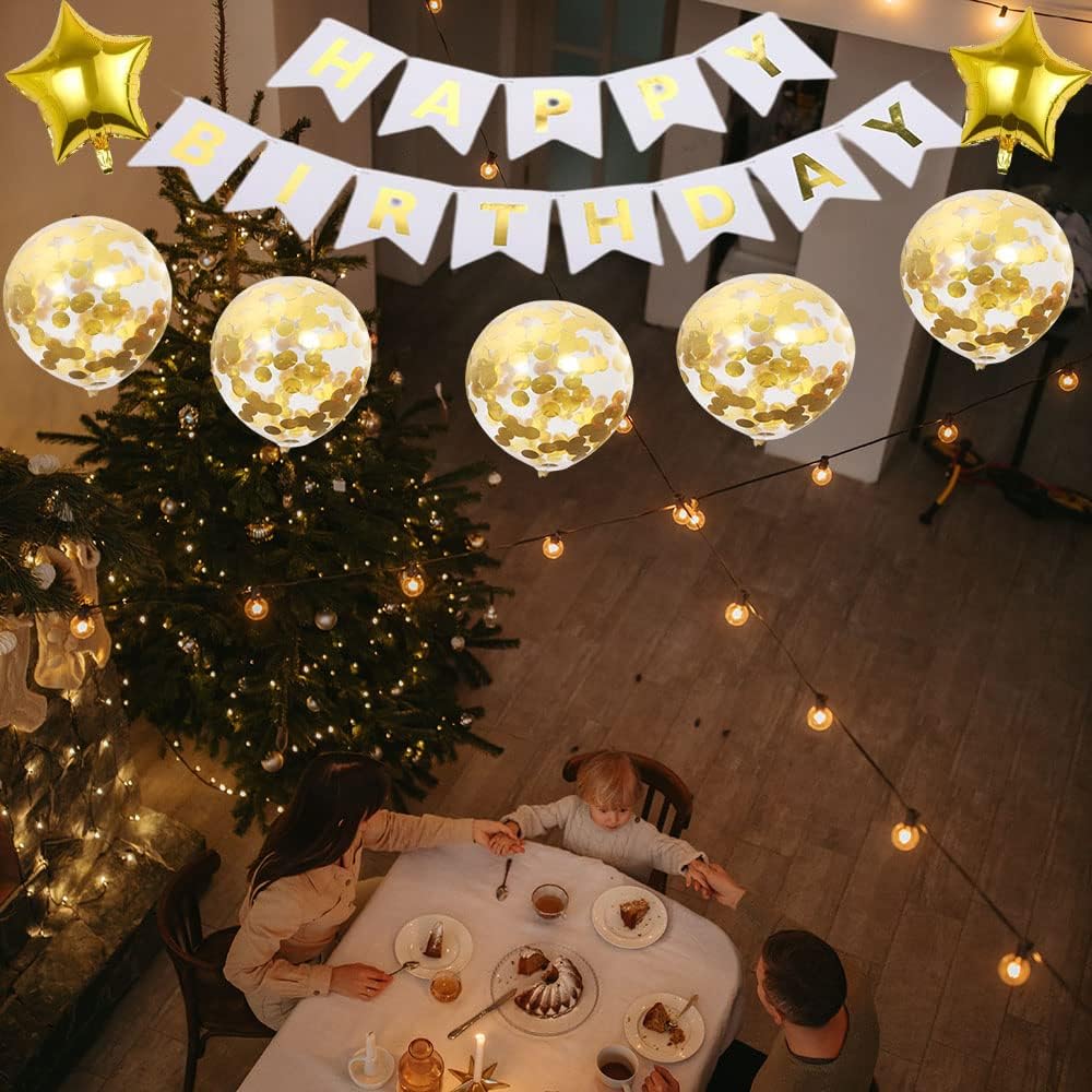 Balloons,12pcs 5th Birthday Party Balloon Decorations Happy Birthday Banner Number 5 Balloon Star Foil Balloon Helium Gold Confetti Balloon Perfect