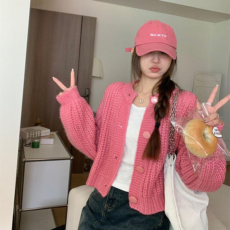 Loose Sweater Coat Women's Short Lazy Style Vintage Heavy-duty Knitted Cardigan Top Autumn Winter