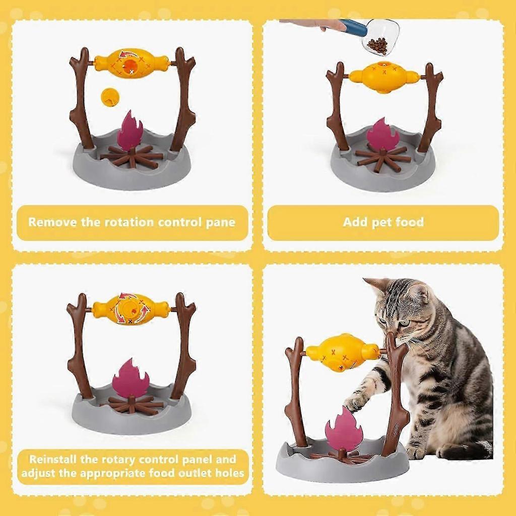 Cat Treat-Dispensing Slow Puzzle Feeder Bowls,Unique Rotatable Roast and Flame,Cognitive Training Game,Enrichment Interactive Stimulation Toys for Ind