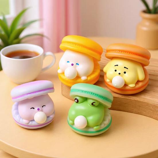 Burger Respirant à Bulles Jouet à Presser Souple en TPR Fidget pour Soulager le Stress Mignon Gadget de Décompression en Forme de Macaron pour Enfants Adultes