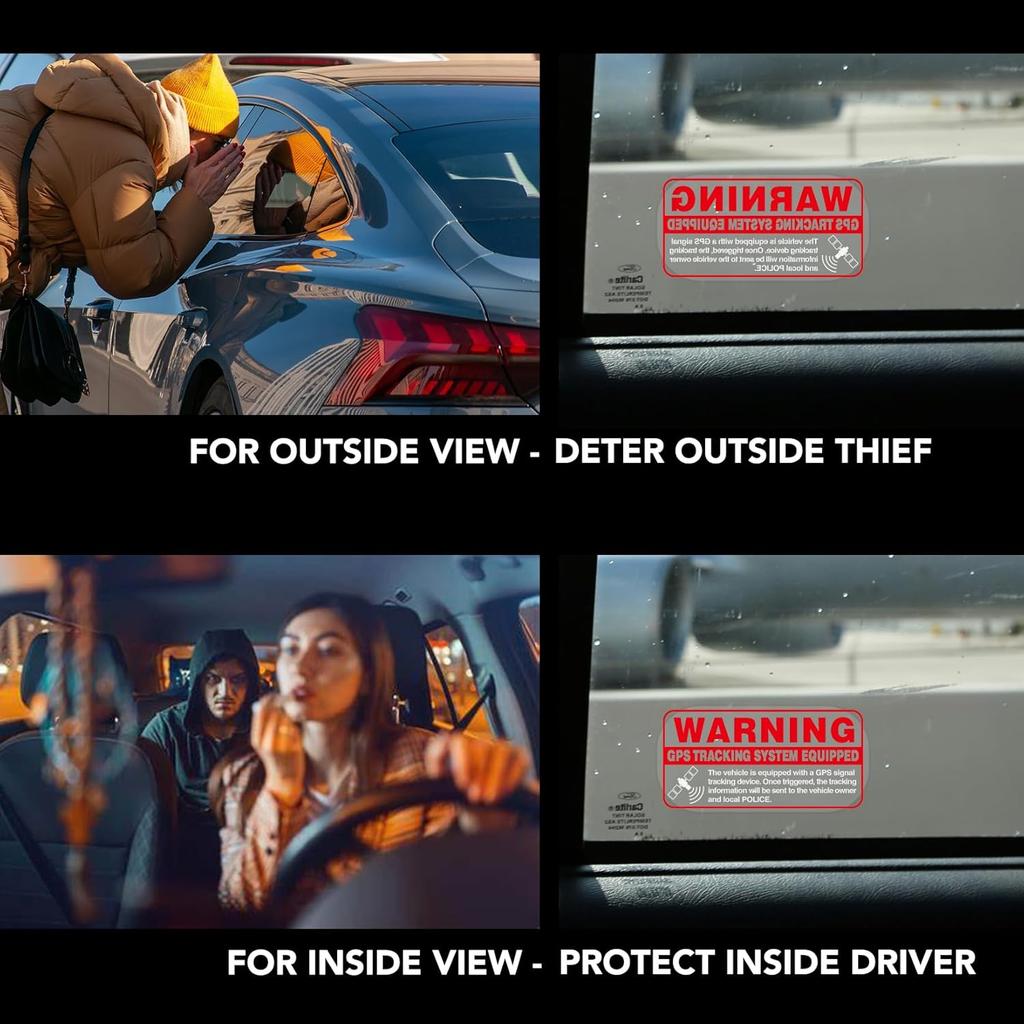 Warning GPS Tracking System Equipped Car Sticker 4x2 Inches Anti-Theft Protect Vehicle Windows Safety Warning Decals Waterproof Door Cling 8 Pack Red