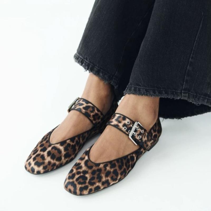 Ayakkabı Kadın Babetler Sığ Ağızlı Sonbahar Sivri Burun Loafer'lar Babetler Yeni Sonbahar Leopar Retro Elbise Ayakkabıları