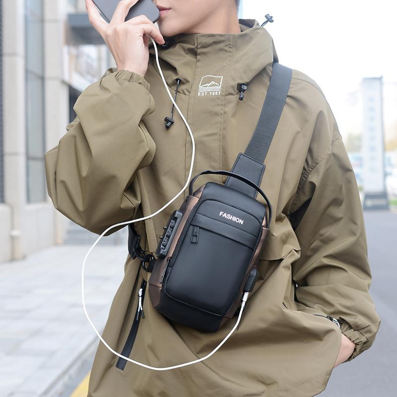 

USB Messenger Bag Men s Sports Anti-theft Shoulder Bag Multi-function Password Lock Chest Bag золотий/синій