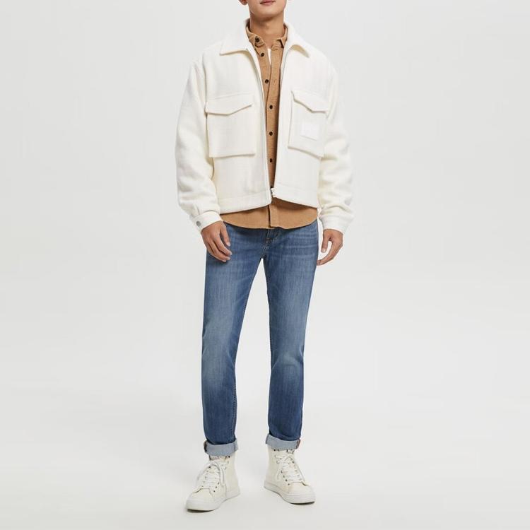 Calvin Klein Solid Color Wool Blend Zip Collar Padded Jacket Men Jackets Off-White J322641-YBI