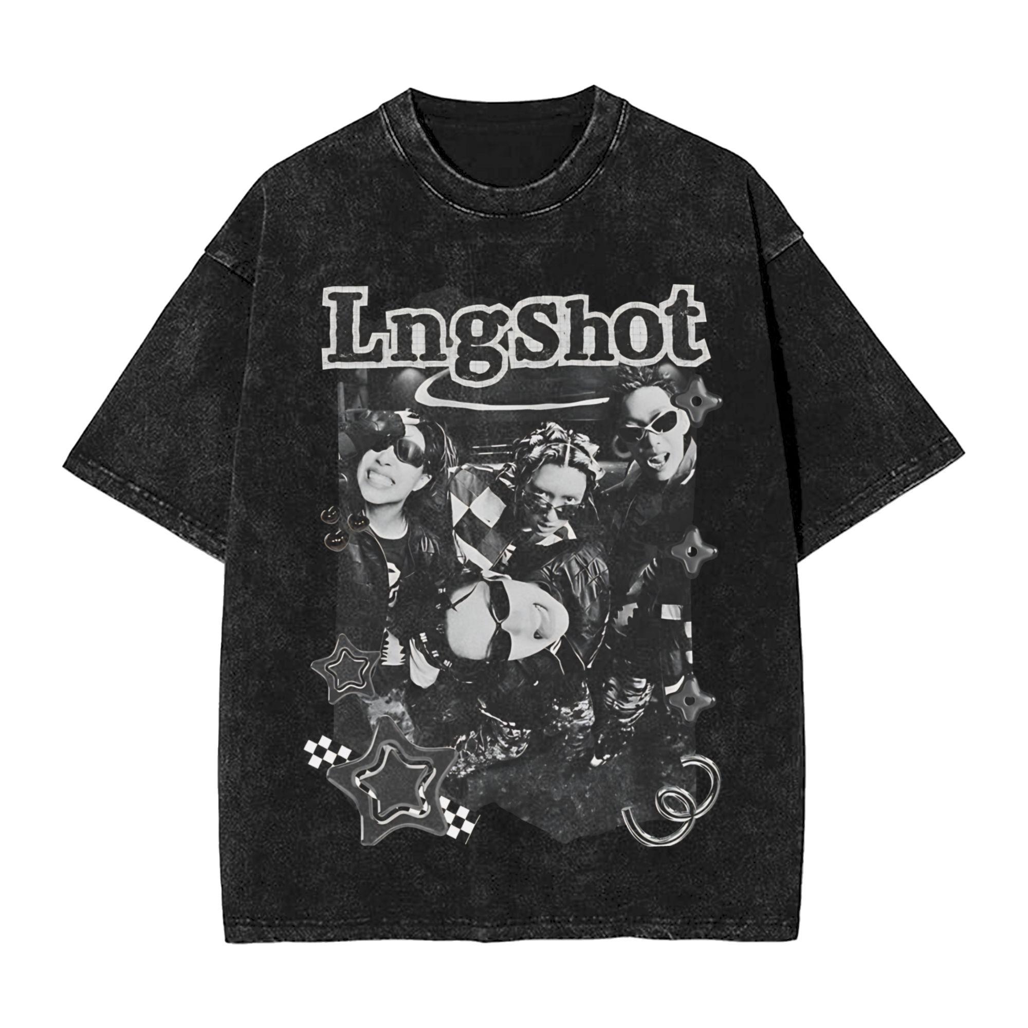 Harajuku Washed Shirt Lngshot Rising K-Pop Hip-Hop Group kpop Merch Vintage T Shirt Oversize  Streetwear Short Sleeve S разноцветный