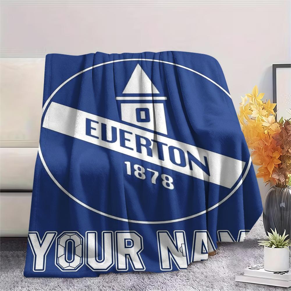 1PC Custom Name Everton FC Patterned Flannel Blanket Suitable For All Seasons for Home Decor Warmth and Comfort Gifts Holiday Present