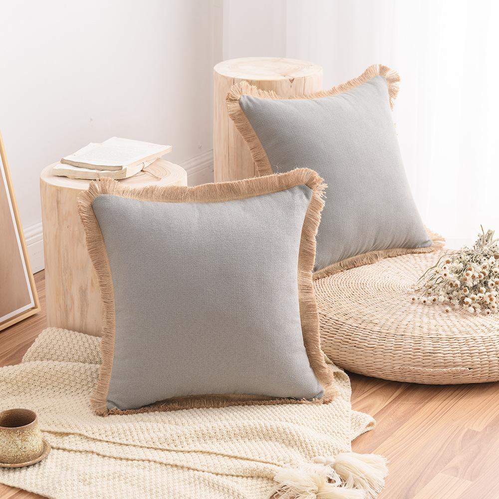 Cotton And Linen Pillow Case Sofa Cushion Nordic Ins Style Thickened Waist Pillow Solid Color Linen Back Pillow Quality
