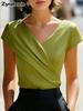 Elegantes weißes V-Ausschnitt Slim Fit Kurzarm-Damenoberteil