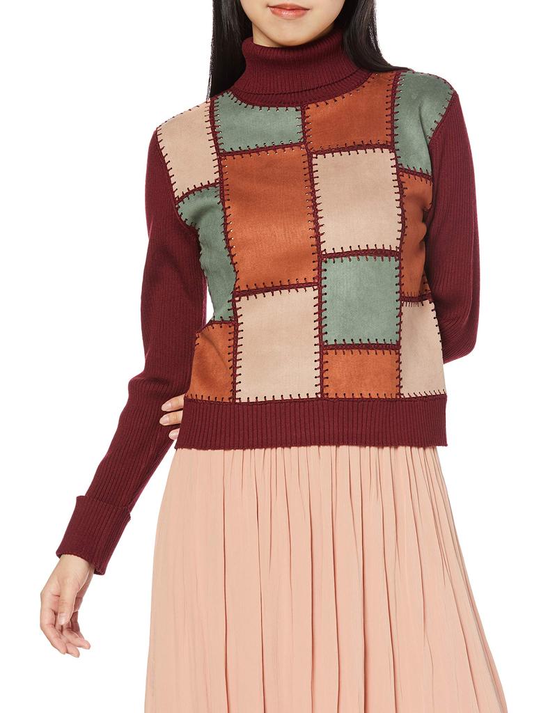 Lily Brown Color Block Knit Top LWNT205016 Red Japan Size F Women's (Free Size)