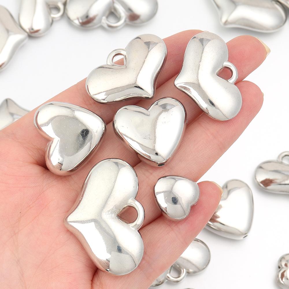 20pcs/lot CCB Heart Charms Rhodium Color Spacer Pendant Beads For DIY Jewelry Making Handmade Bracelets Earrings Accessories