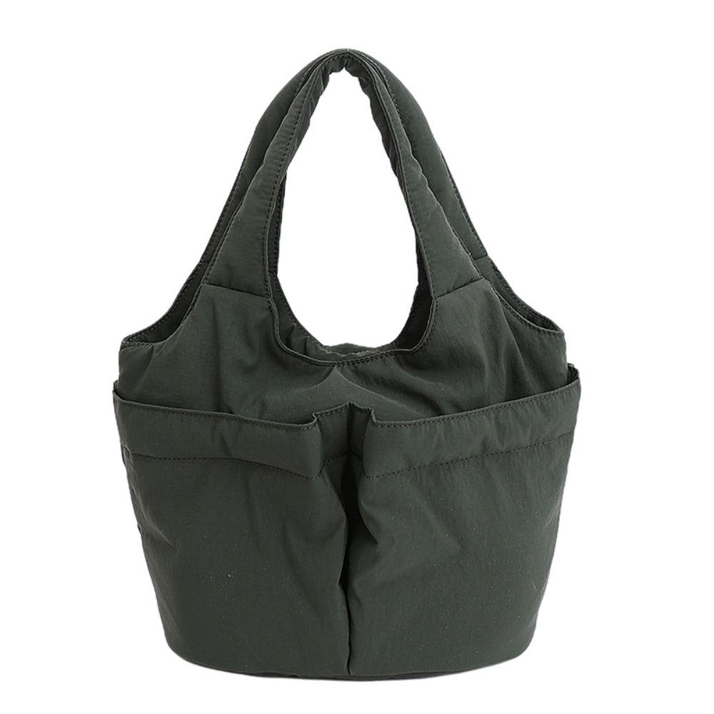 

Large Capacity Simple Commuting Tote Bag Underarm Bag Solid Color Handbag Folded Bucket Bag Daily зелёный