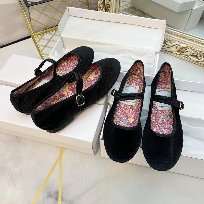 Fashion Flat Shoes for Women Autumn Winter Ballet Shoes Suede Flat Bottom Mary Jane Round Toe Shallow Mouth Plus Size Shoes for Women