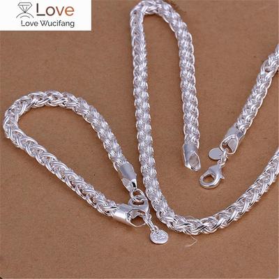 Trend 925 ασήμι 925 κλασικό 6MM στριφτό κύκλο βραχιόλι κολιέ σετ κοσμημάτων για γυναίκες άνδρες μόδα γάμος πάρτι δώρα