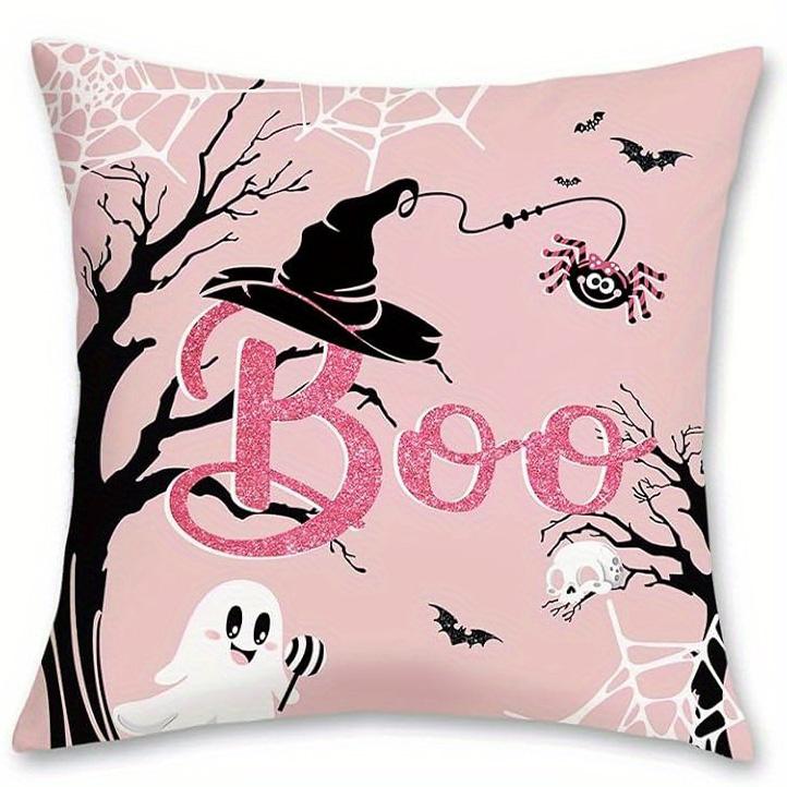 Home Decor Adorable Pink Halloween-themed Pillow Covers Pattern Cushion Cover Suitable for Sofa Bedroom Car Pillow Cover
