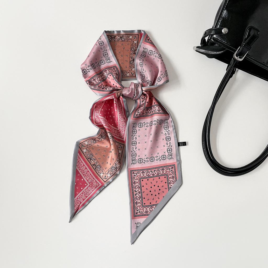 Double-layer scarf, streamer, women's cashew print silk scarf, long strip, high-end sense binding bag decoration, suit scarf, silk scarf wholesale