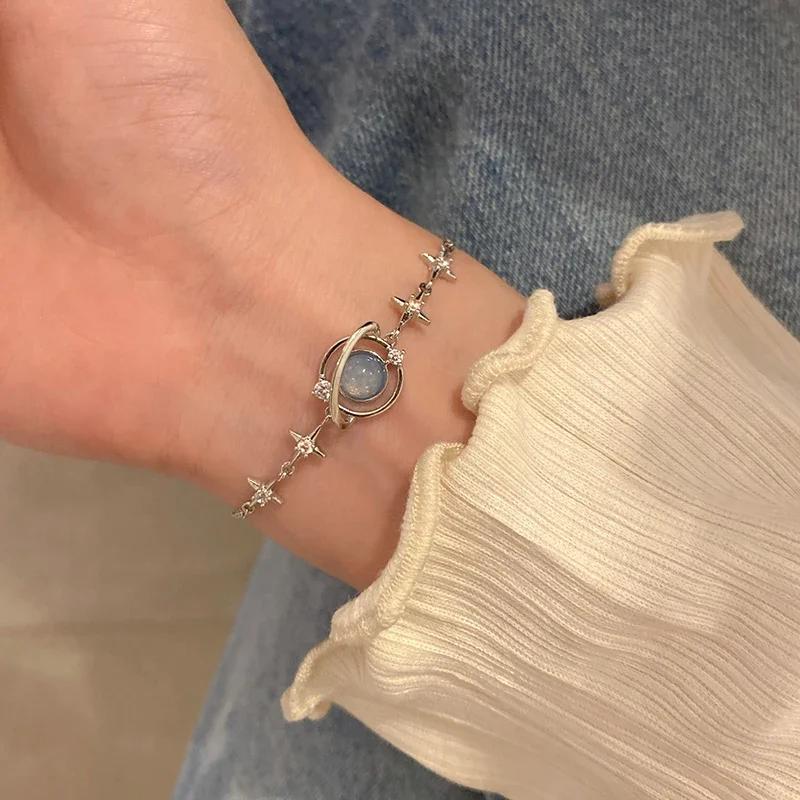 1 Pcs Luxury Moonstone Crystal Stars Bracelet Girls Fine Jewelry Gift Fashion Planet Bracelets Accessories For Women Charm Gifts