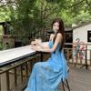 Early summer temperament vacation style French design sense tie-dye blue suspender dress women's 2026 summer new long dress