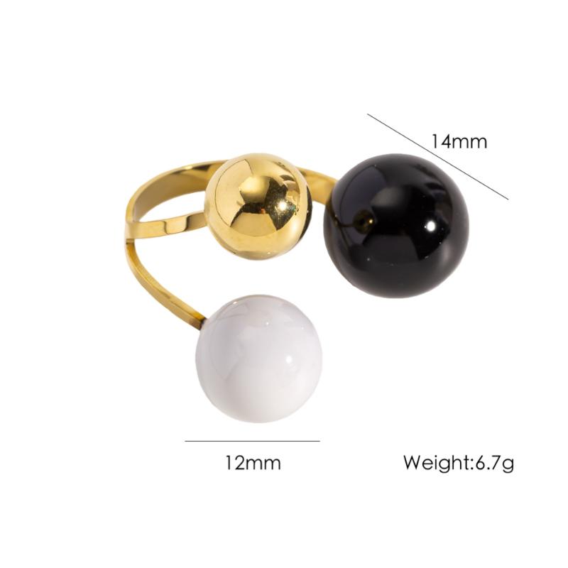 Geometric Spherical Stainless Steel Gold Plated Trendy Open Ring For Women Featuring Three Colorful Enamel Droplet-Shaped Rings