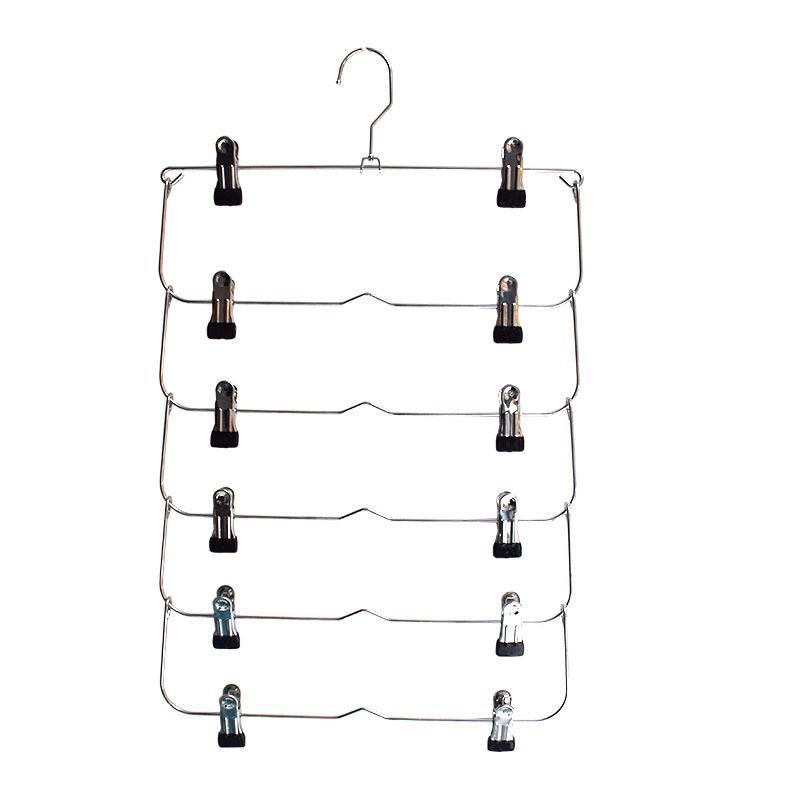 Foldable Multi-Layer Pants Rack with Stainless Steel Skirt Clips for Efficient Storage