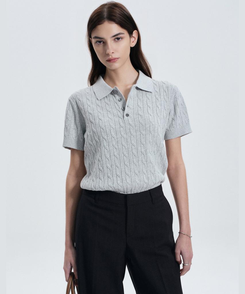 Tienjiti W Cable Polo Washable Knit (Melange Gray) Tnsw6E206G2