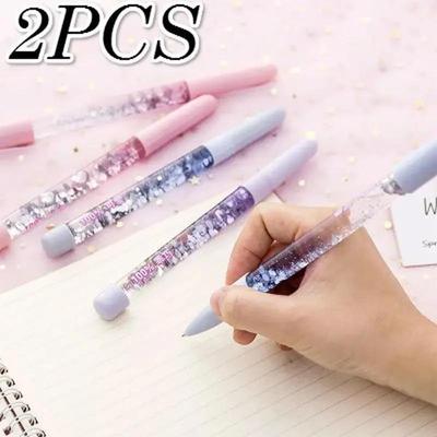 2 Stück süßer 0,5-mm-Kugelschreiber, luxuriöser Treibsand-Glitzer-Kristall, mehrfarbig, kreativer Ball, Geschenk für Kinder, Schul- und Bürobedarf