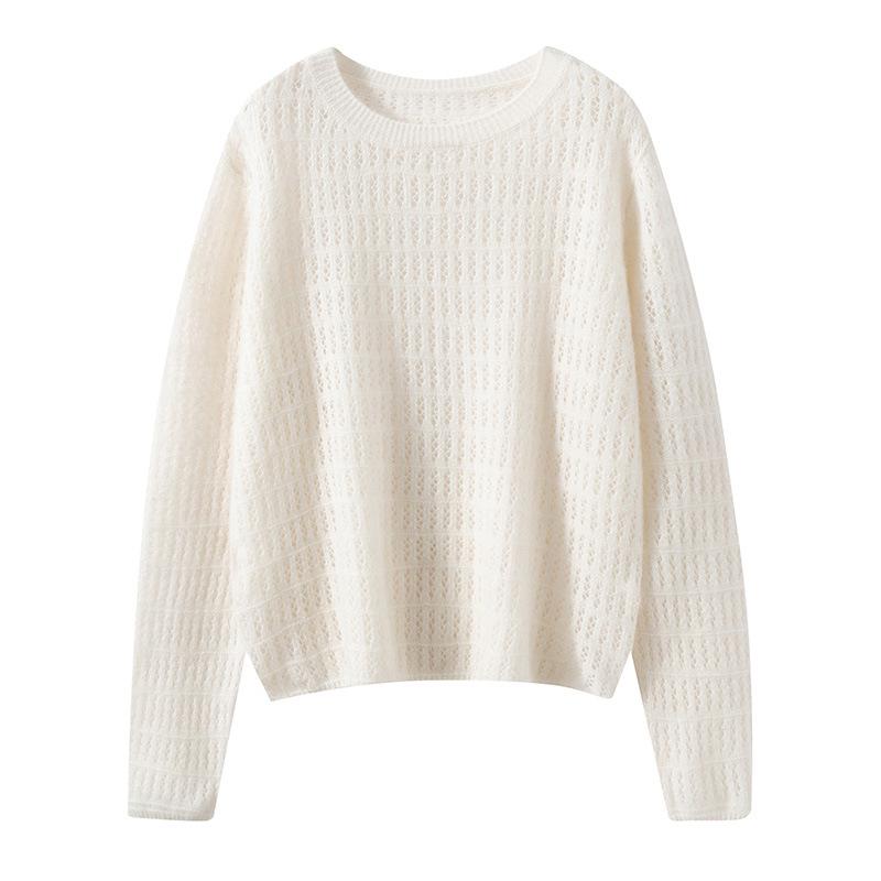 Lekasha Women's Summer Cashmere Hollow Knitwear: Long Sleeve Loose Casual Cover-Up