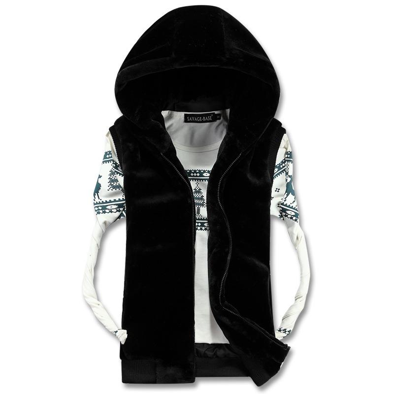 

Couple vest men autumn and winter imitation mink vest hooded vest vest man vest social guy gown M (80-55 kg) чорний