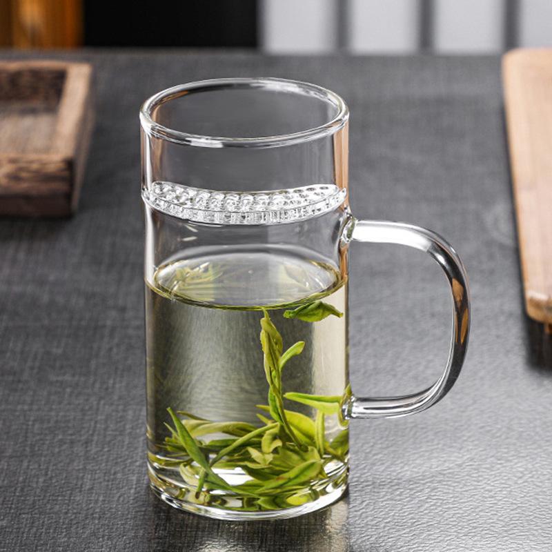 High Borosilicate Glass Crescent Tea Leak Large Capacity Green Tea Cup with Handle Single Layer Cup for Tea Separation Drinking Water Cup