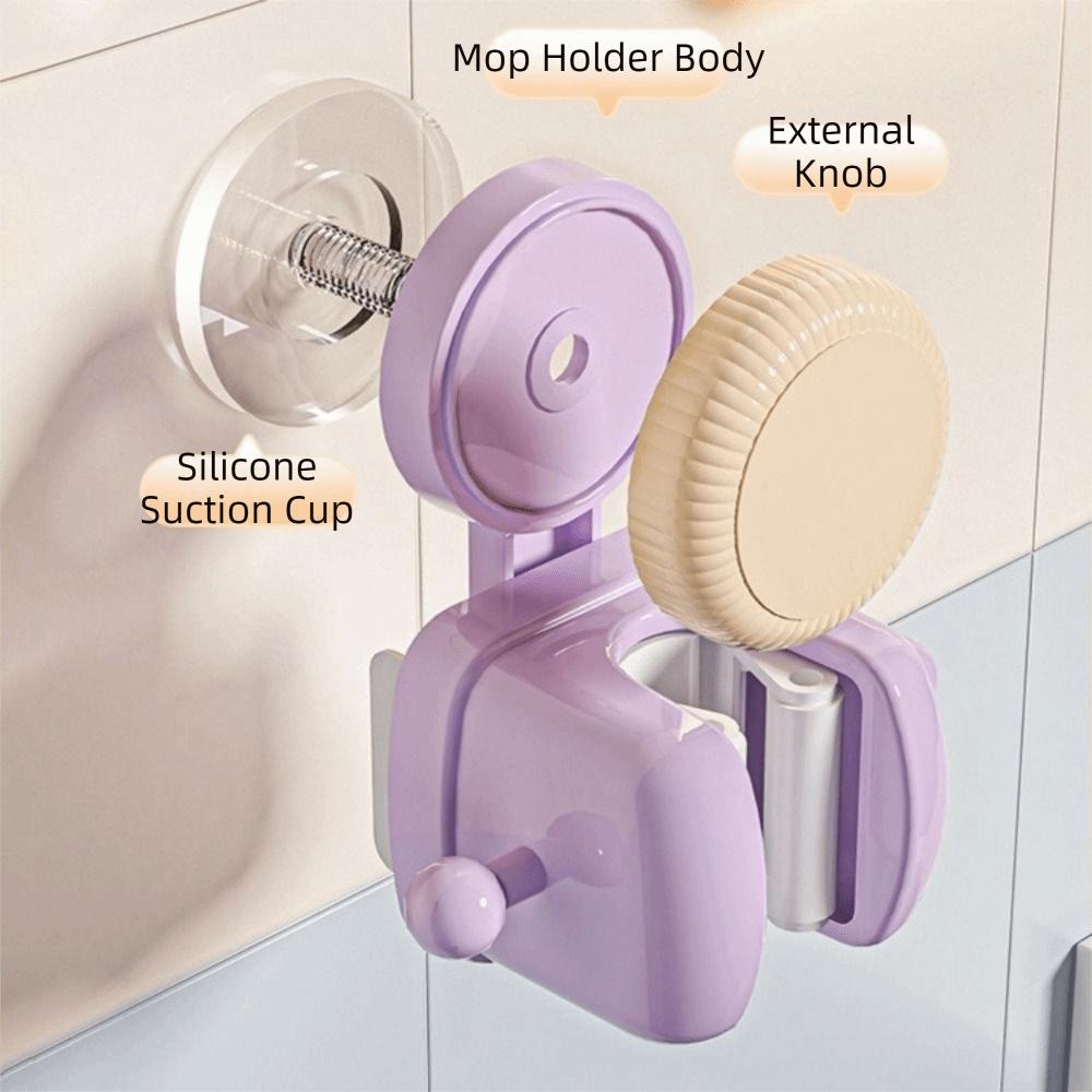 Dopamine Suction Cup Mop Holder Punch Free Wall mounted Wall Mounted Mop Rack with Hook Space Saving Broom Hanger Shower Room