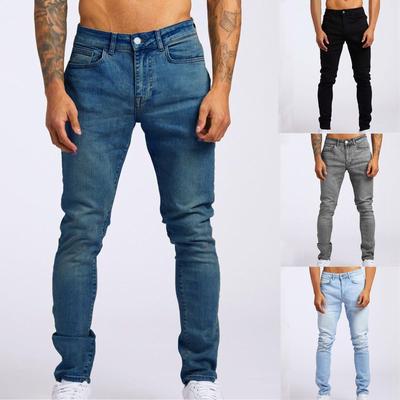 Fashion Men's Casual Stretchy Pleated Jeans Slim Fit Denim Pants