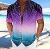 Camisa de Manga Corta con Estampado de Líneas de Hoja de Palma Degradada para Hombre, Blusa Hawaiana Fresca Primavera Verano, Top Holgado Casual