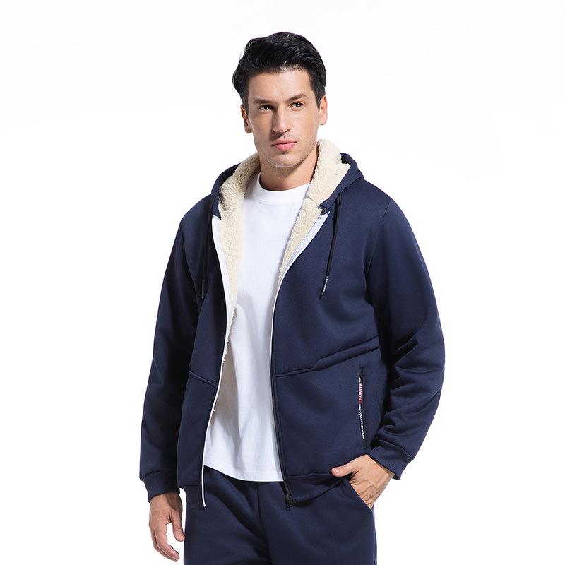 Men's Lamb Wool Hoodie Cardigan - Cross-Season, Thick, Casual, European Fit