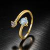 Elegant Simple Female White Zircon Opal Stone Round Adjustable Open Ring Vintage Gold Silver Color Wedding Jewelry For Women