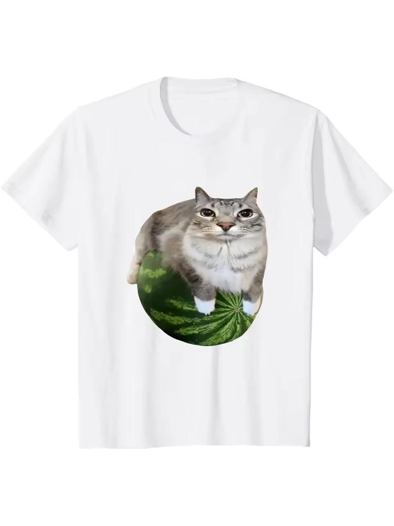 90s Y2k Watermelon Cat Silly Cat Meme TShirt A Hilarious Watermelon Print Shirt Is A Stylish Top Tee Women S