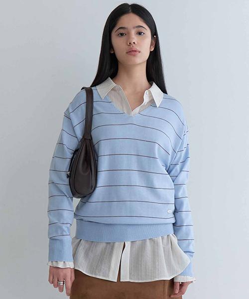 Onaenon Striped V-Neck Knit Nek6Sp217
