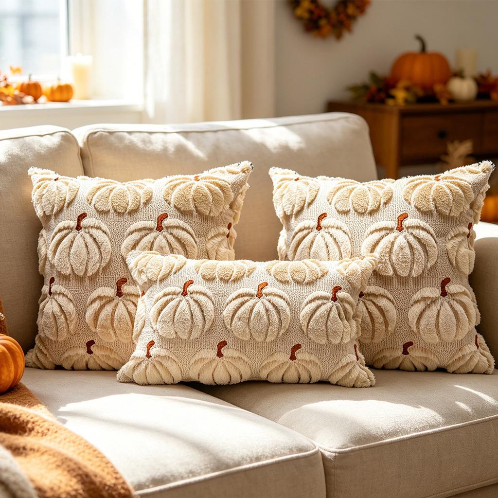Ghost Pumpkin Plush Faux Fur Pillow Covers Soft Halloween Decor for Sofa Couch Bed Living Room White Orange Pillowcases 45x45CM