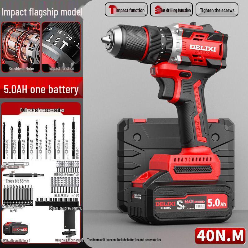 Delixi Cordless Brushless Hammer Drill & Electric Screwdriver with Lithium Battery