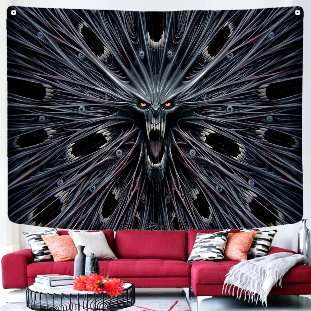 Skull Psychedelic Halloween Decoration Dorm Angel Devil Tapestry Anime Hell Wall Hanging Witchcraft