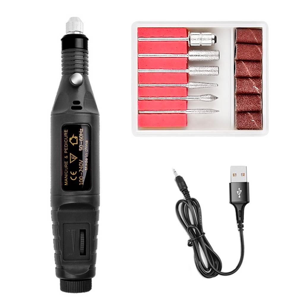 Portable USB Electric Nail Drill Machine with Multiple Drill Bits and Sanding Bands for Manicure and Pedicure Nail Care Tool Kit