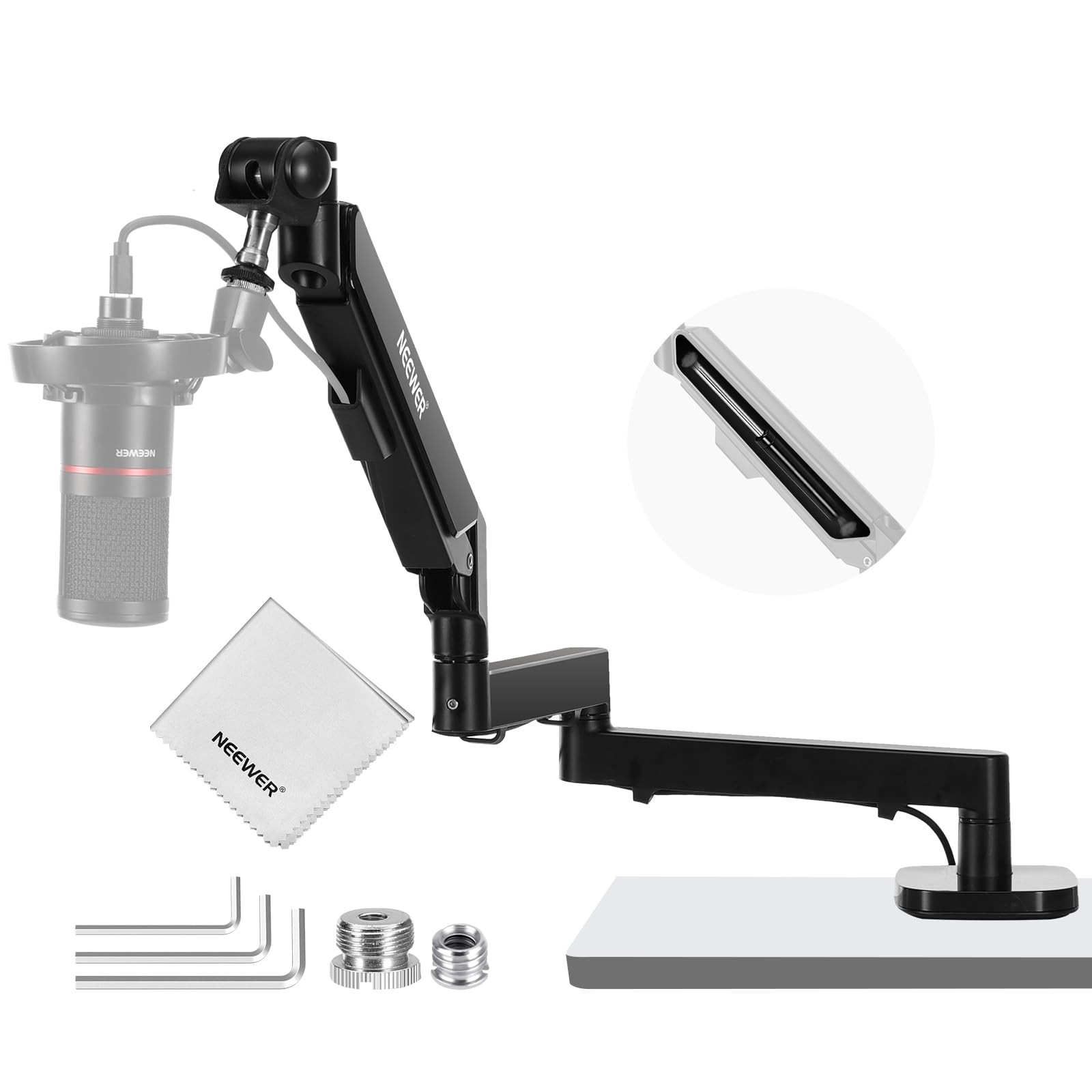 NEEWER Microphone Arm Low Articulated Boom with Pneumatic Desktop Mount Holder Compatible with MV7 SM7B for MS002 Mount, Desktop, Profile, 360°