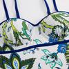 2024 Blue & White Floral Porcelain One-Piece Chiffon Skirt Bikini
