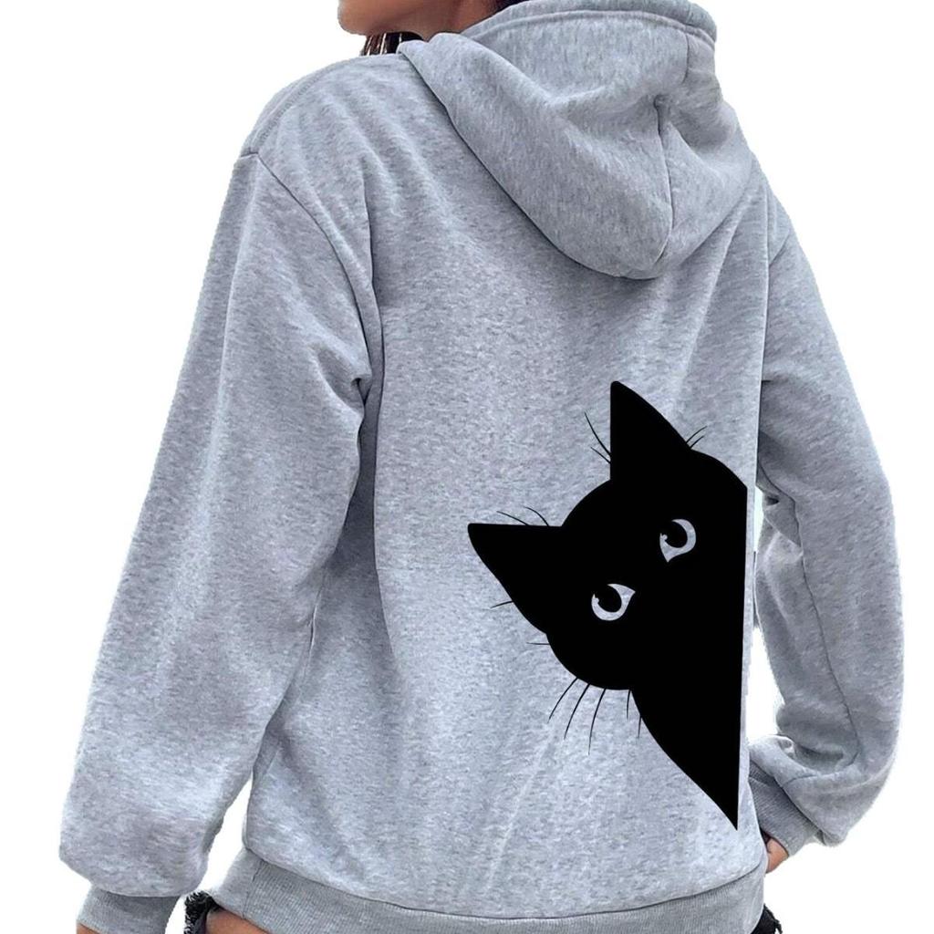 Y2K Cat Print Oversized Women's Hoodie with European and American Letter Design