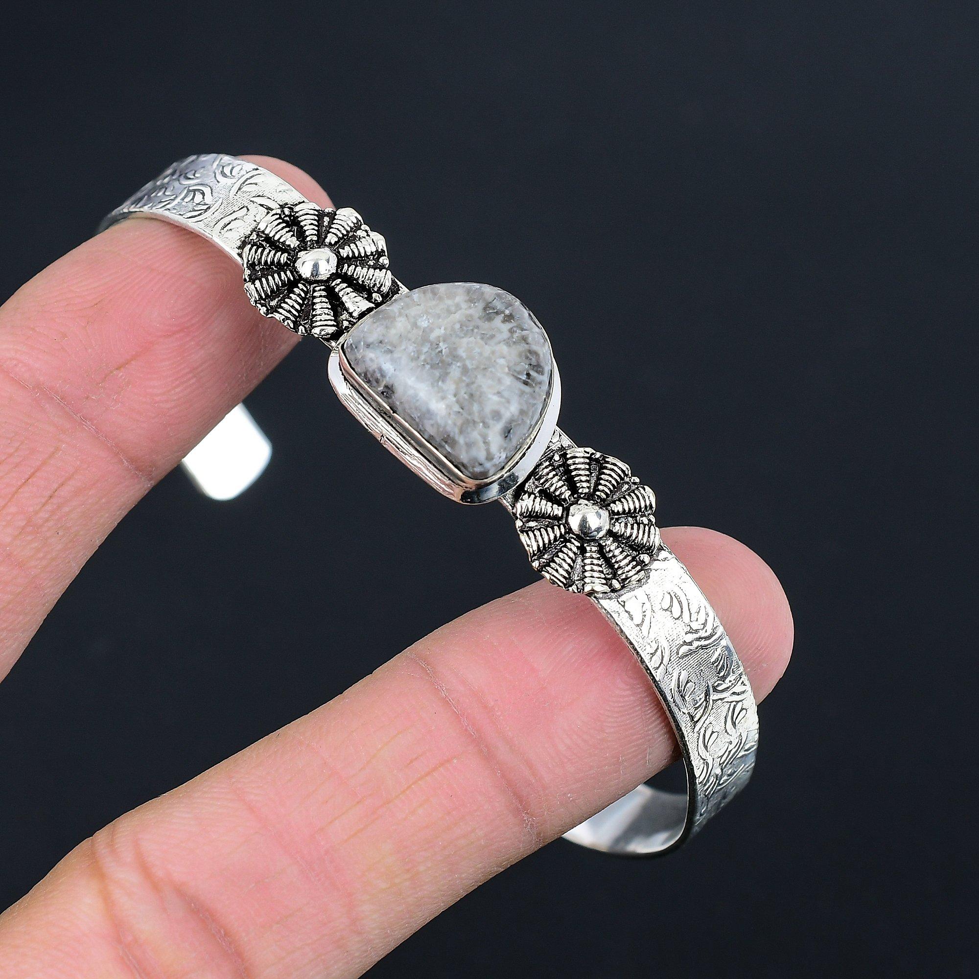 

Sisters Day Sale Sterling Silver Crescent Stingray Coral Stone Bangle Jewelry Adjustable