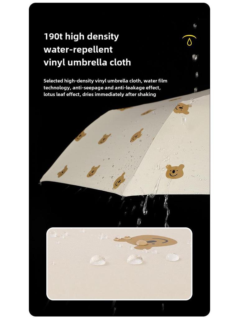 Kreskówkowy Składany Parasol z Ochroną UV: Parasol podwójnego zastosowania na słońce i deszcz z motywem misia