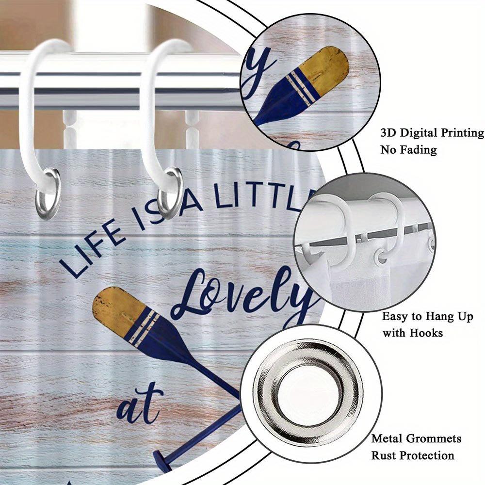 Rustic Lake Life Shower Curtain Life Is Lovely At The Lake Crossed Oars Pine Trees Nautical Theme Polyester With Hooks