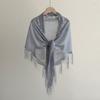 Solid Color Tassel Lace Wave Edge Triangle Shawl For Women