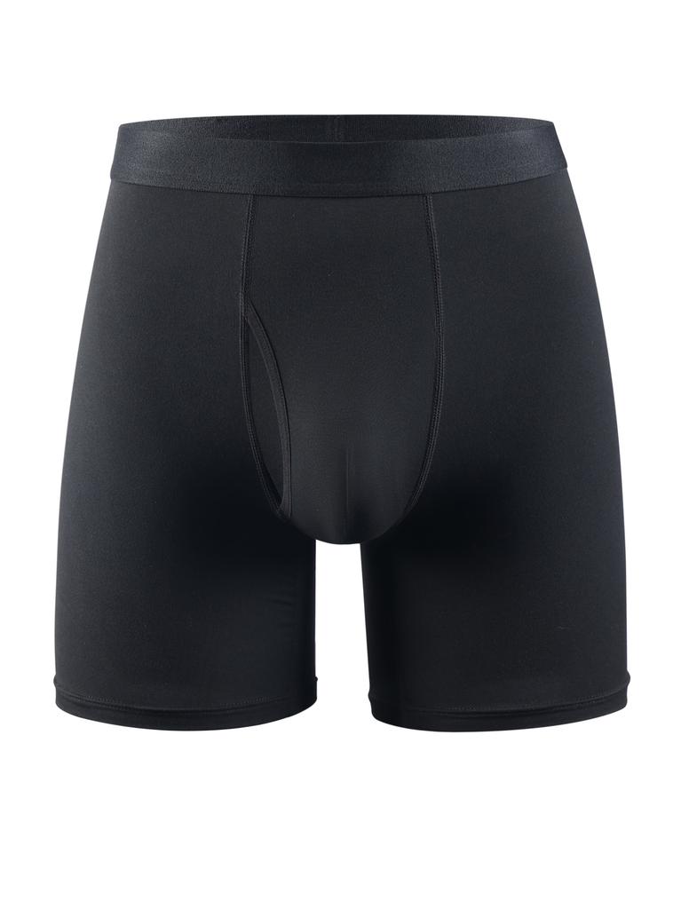 Men's pure black long short open boxer underwear is simple, comfortable and breathable