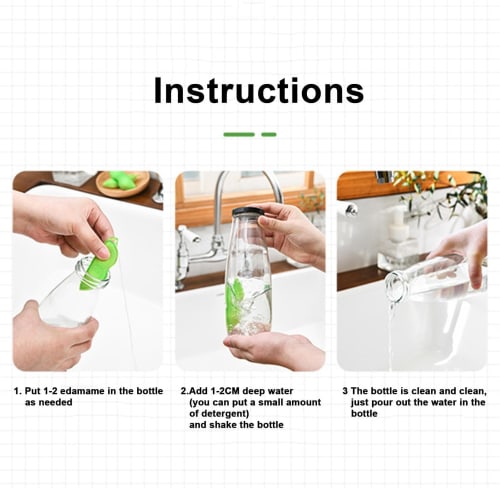 (Green) 3-Piece Bottle Cleaning Bean Scrubber, Pea-Shaped Water Bottle Brush for Cleaning the Inside of Narrow Mouth Bottles, Pea Cleaning Sponge, Wat