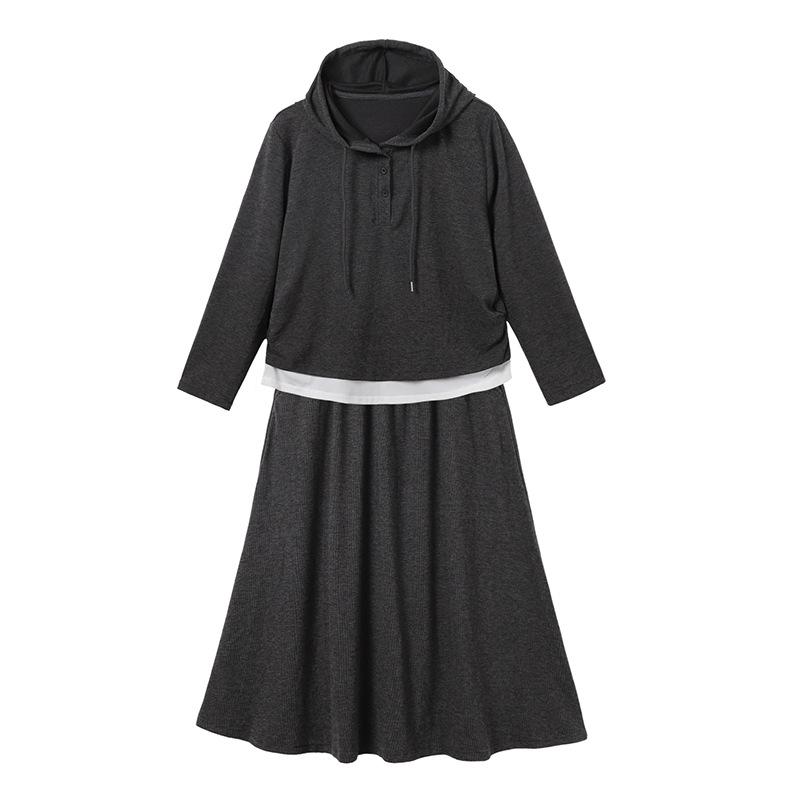 Herfst Plus Size Hoodie Tweedelig Top & Rok Set