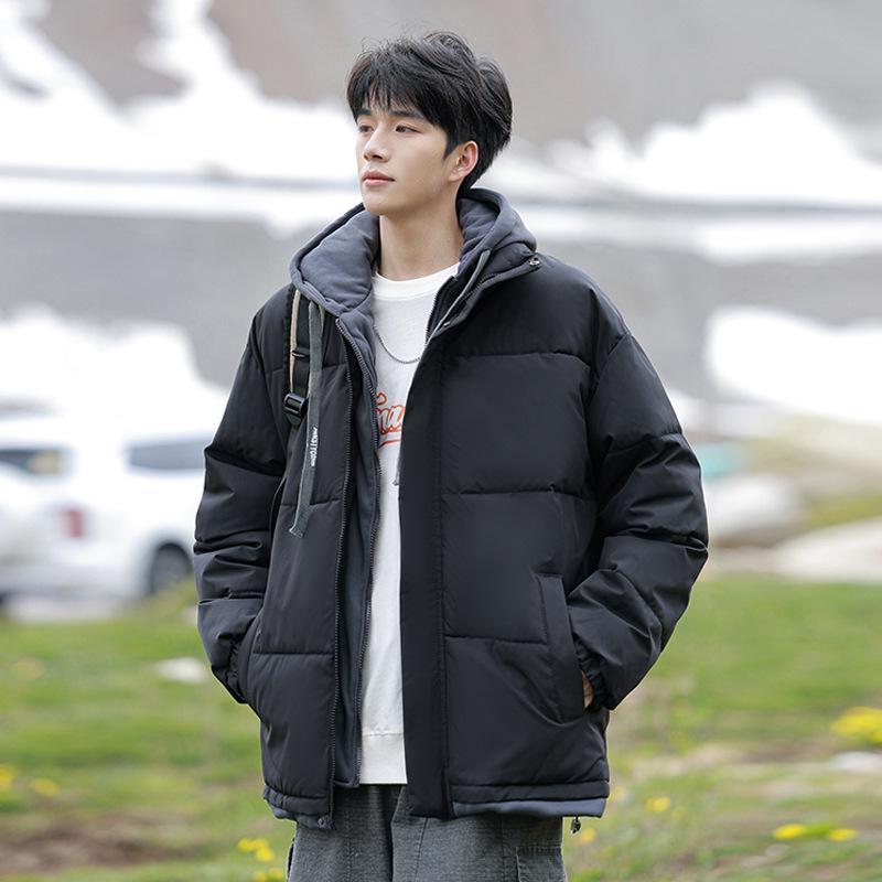Padded Clothes Men's Winter Thick Contrasting Color Bread Clothes Jacket Student Tide Loose Couple Hooded Cotton Clothes